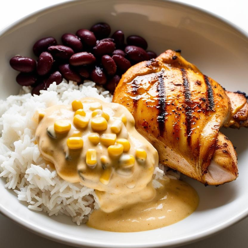 Arroz, Feijão com Sobrecoxa de Frango com Creme de Milho 500g