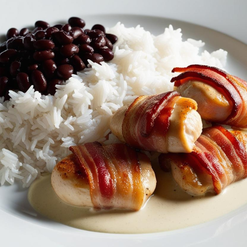 Arroz, Feijão com Medalhão de Frango ao Molho Branco 500g